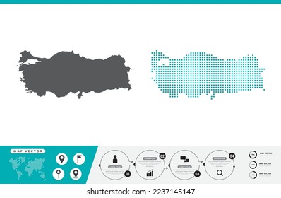 Turkey map of dots gray and green for presentation. Set couple pixel creative concept for infographic.