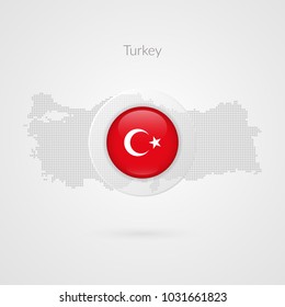 Turkey map dotted contour vector sign. Turkish flag circle symbol. Country illustration icon for presentation, project, advertisement, sport event, travel, concept, web design, business