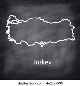Turkey map drawn with chalk on blackboard background
