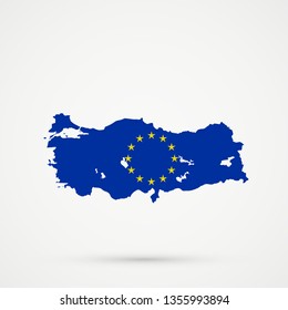 Turkey map in European Union (EU) flag colors, editable vector.