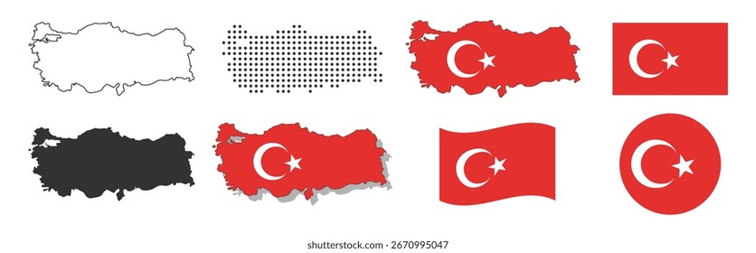 Turkey map and flag collection on transparent background