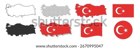 Turkey map and flag collection on transparent background
