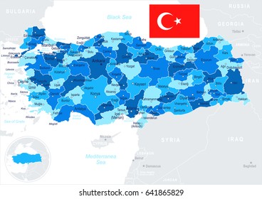 Turkey map and flag - highly detailed vector illustration