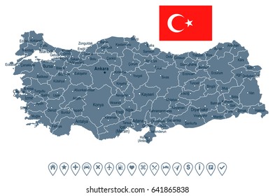Turkey map and flag - highly detailed vector illustration