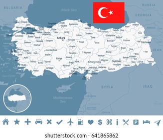 Turkey map and flag - highly detailed vector illustration