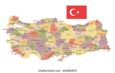 Turkey map and flag - highly detailed vector illustration