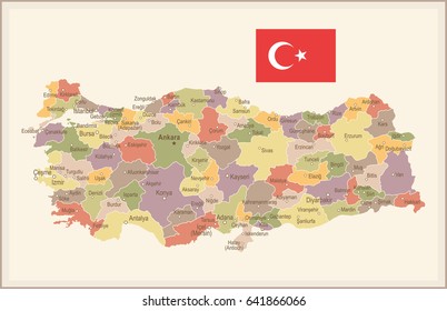 Turkey map and flag - highly detailed vector illustration
