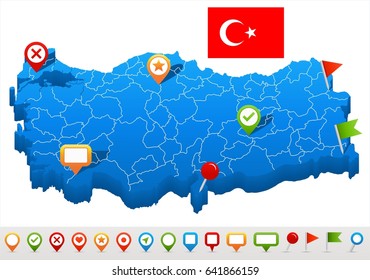 Turkey map and flag - highly detailed vector illustration