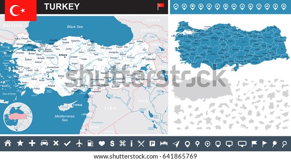 Turkey\
map and flag - highly detailed vector\
illustration