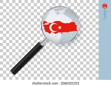 Türkische Karte mit Fahne in Lupe auf transparentem Hintergrund. Vektorgrafik mit Karte.