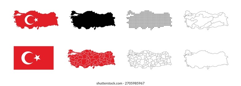 Mapa de Turquía. Mapa y bandera de Turquía con regiones o estados.
