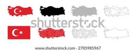 Turkey map. Map and flag of turkey with regions or states.