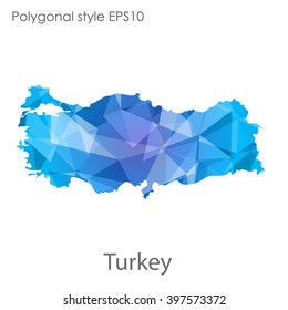 Turkey map in geometric polygonal style.Abstract gems triangle,modern design background.