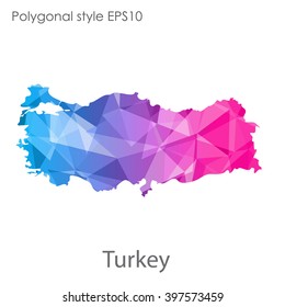 Turkey map in geometric polygonal style.Abstract gems triangle,modern design background.