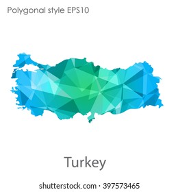 Turkey map in geometric polygonal style.Abstract gems triangle,modern design background.