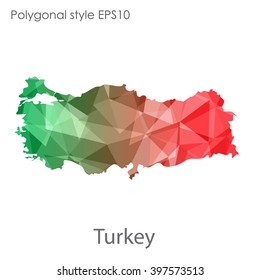 Turkey map in geometric polygonal style.Abstract gems triangle,modern design background.