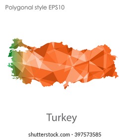 Turkey map in geometric polygonal style.Abstract gems triangle,modern design background.