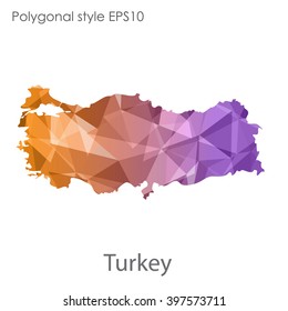 Turkey map in geometric polygonal style.Abstract gems triangle,modern design background.