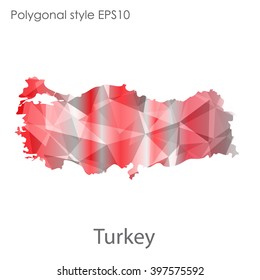 Turkey map in geometric polygonal style.Abstract gems triangle,modern design background.