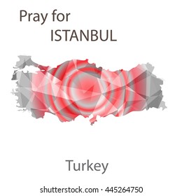 Turkey map in geometric polygonal style.Abstract,modern design background with text "Pray for ISTANBUL"