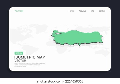 Mapa de Turquía verde sobre fondo blanco con vector isométrico.