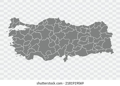Turkey Map grey Color on White Background quality files Png