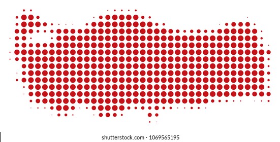 Turkey Map halftone vector pictogram. Illustration style is dotted iconic Turkey Map icon symbol on a white background. Halftone matrix is circle dots.
