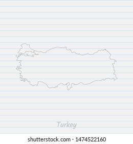 Turkey map hand drawn gray outline on notebook background. Vector Illustration EPS10.