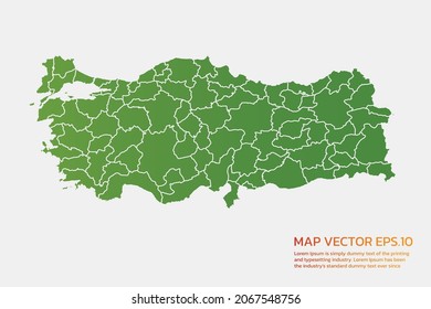 Turkey map High Detailed green color. on white background. Abstract design vector illustration eps 10