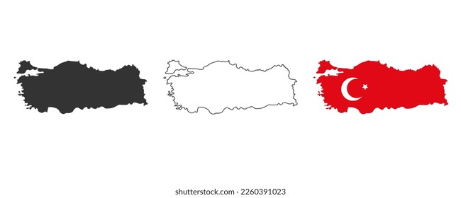 Turkey map icon. Turkish flag and map set vector ilustration.