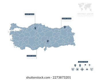 Mapa de Turquía de azul infográfico Navegador de localización de pin de verificación de la posición del plan de información de comunicación.