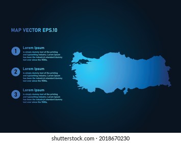 Turkey map, infographic style , on dark background with Map World. Wire frame 3D mesh , map 3D,