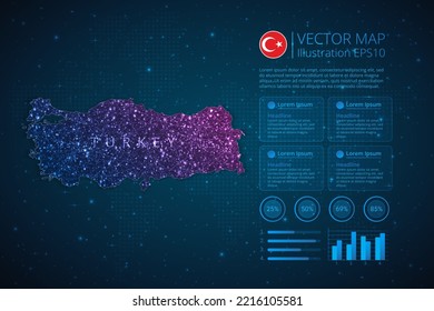 Turkey map infographics template for diagram, graph, presentation and chart with abstract geometric mesh polygonal light concept on blue background. Vector Illustration EPS10.