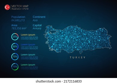 Turkey map infographics vector template with abstract geometric mesh polygonal light concept on blue background. Template for diagram, graph, presentation and chart.