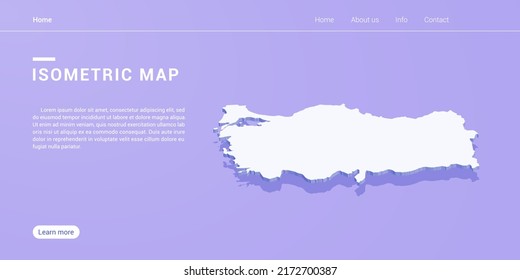 Turkey map of isometric purple vector illustration. Web banner layout template.