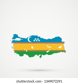 Turkey map in Karakalpakstan flag colors, editable vector.