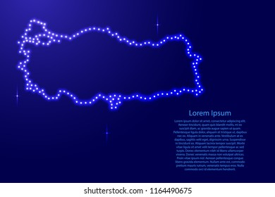 Turkey map from luminous blue star space points on the contour for banner, poster, greeting card. Vector illustration.