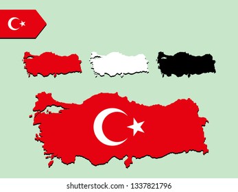 Turkey map with national flag 