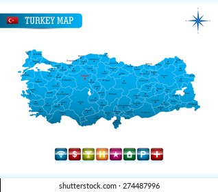 Turkey Map with Navigation Icons