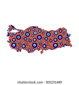 Turkey map and Nazar Pattern, Country Shape Silhouette, Vector Design
