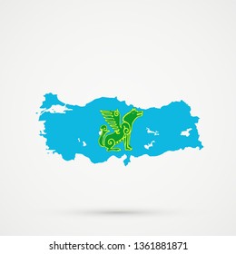 Turkey map in Nogais ethnic flag colors, editable vector.