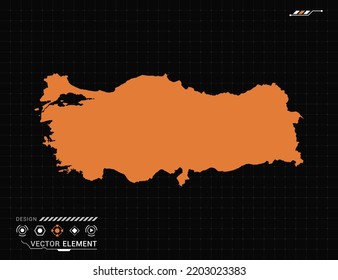 Mapa de Turquía del marco digital naranja HUD, GUI, interfaz de interfaz de usuario vector de radar.