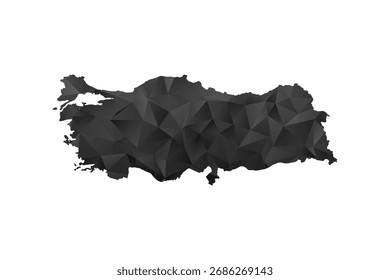 Mapa de Turquía - Ilustración vectorial de estilo polígono en degradado negro y gris, diseño geométrico de bajo poli, aislado sobre fondo blanco para infografías y Educación.