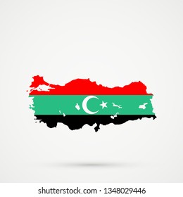Turkey map in Pomaks ethnic groups flag colors, editable vector.
