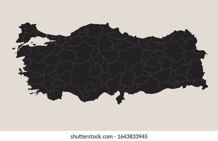 Mapa de Turquía con fondo de ilustración vectorial de las provincias. Negro, café blanco. Perfecto para conceptos de negocio, fondos, fondo, póster, pegatina, banner, etiqueta y papel tapiz.