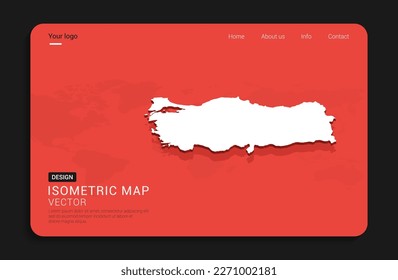 Turkey map red isolated on dark background with 3d world map isometric vector illustration.