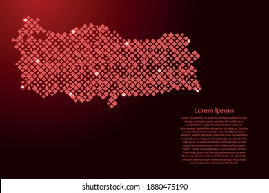 Turkey map from red pattern rhombuses of different sizes and glowing space stars grid. Vector illustration.