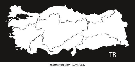 Turkey Map with regions black white