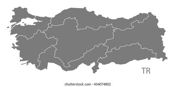Turkey Map with regions grey
