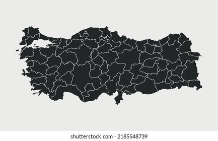 Turkey map with regions, provinces isolated on white background. Outline Map of Turkey. Vector illustration